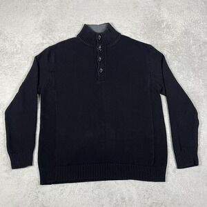 Carbon 2 Cobalt Knit Sweater Mens Extra Large 1/4 Button Black Stretch